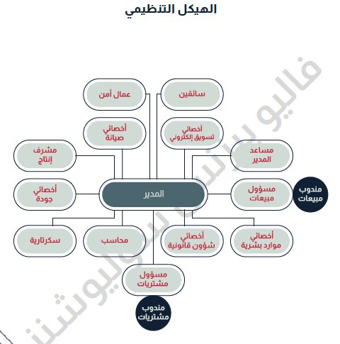 هيكل تنظيمي لشركة مواد غذائية