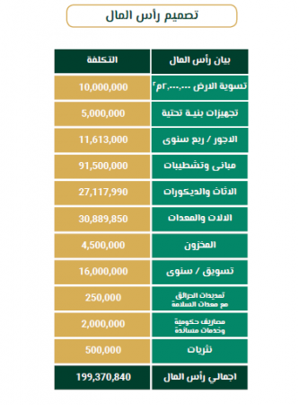 الخطة المالية مشروع مدينة ترفيهية في السعودية 