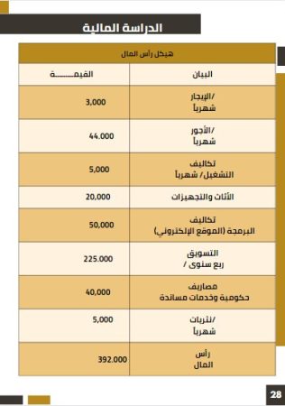 الخطة المالية لمشروع المتجر الإلكتروني-1