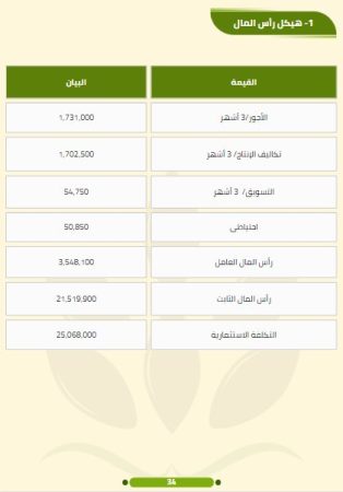 رأس مال مشروع نخيل البلح و الزيتزن