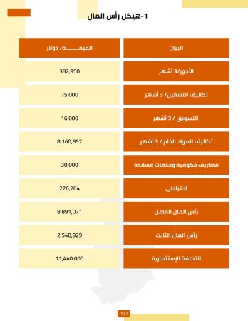 الخطة المالية لمشروع مصنع المواد الغذائية